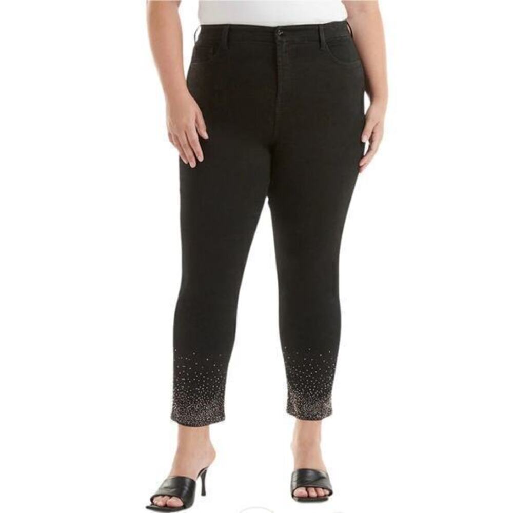 NWT 7 For All Mankind Jen7 High Waist Skinny Jean Black Rhinestones Size 20